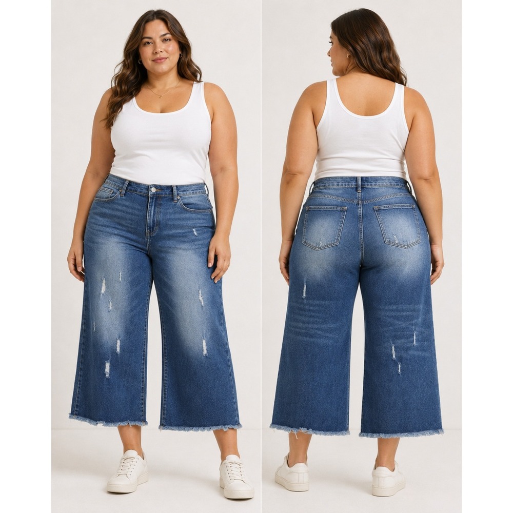 Unbranded Straight Leg Jeans Womens XXL Blue Distressed Raw Hem High Rise